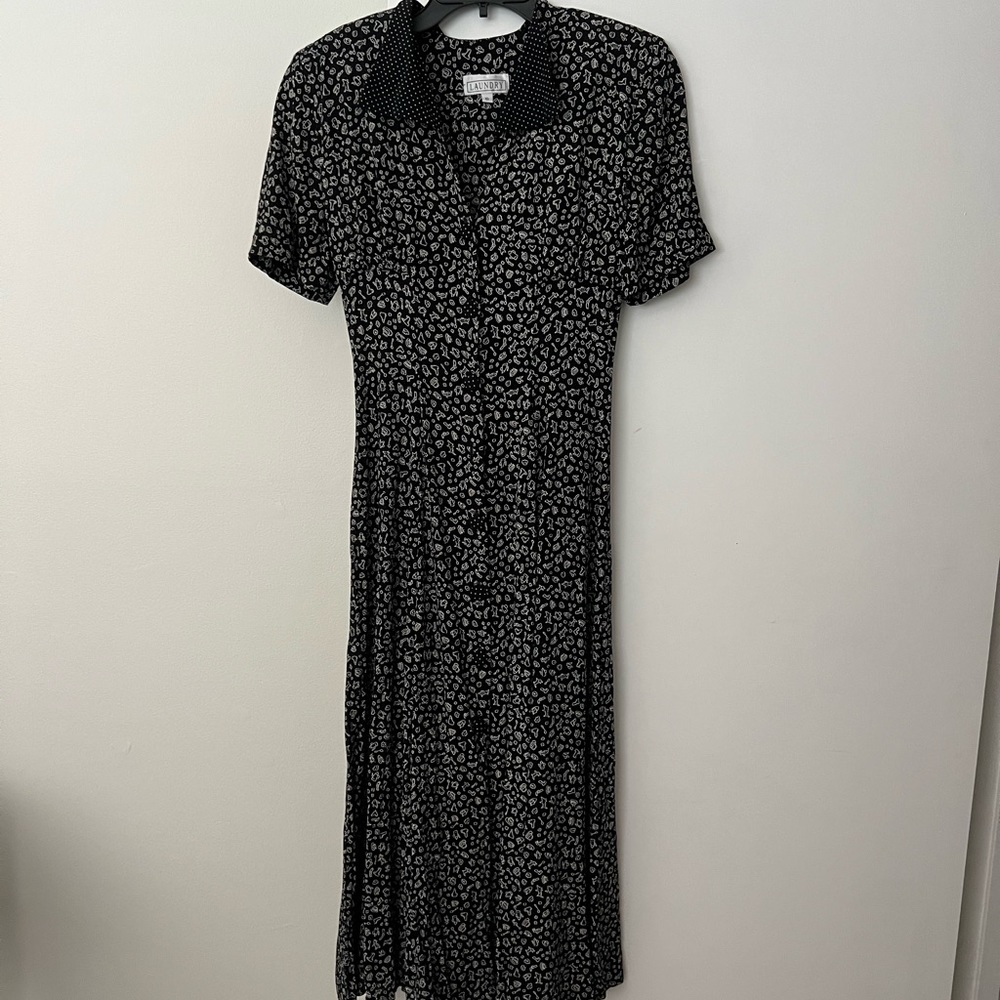 Vintage Black and White Midi Dress funky print